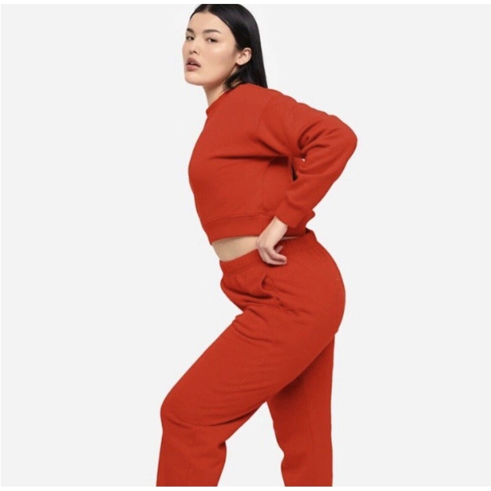 Mate The Label Sweatshirt Womens XS Cherry Red Crop Fleece Organic Oversized